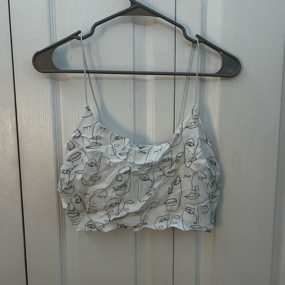 Abstract Face Print Crop Top